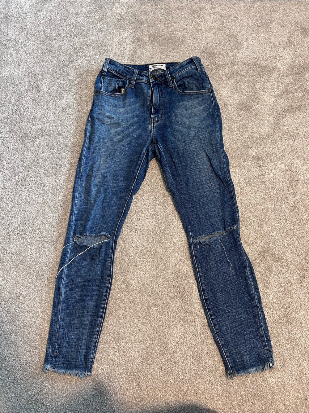 One Teaspoon Free Bird High Waist Dark Blue Distressed Jeans Stretch Fitted Leg